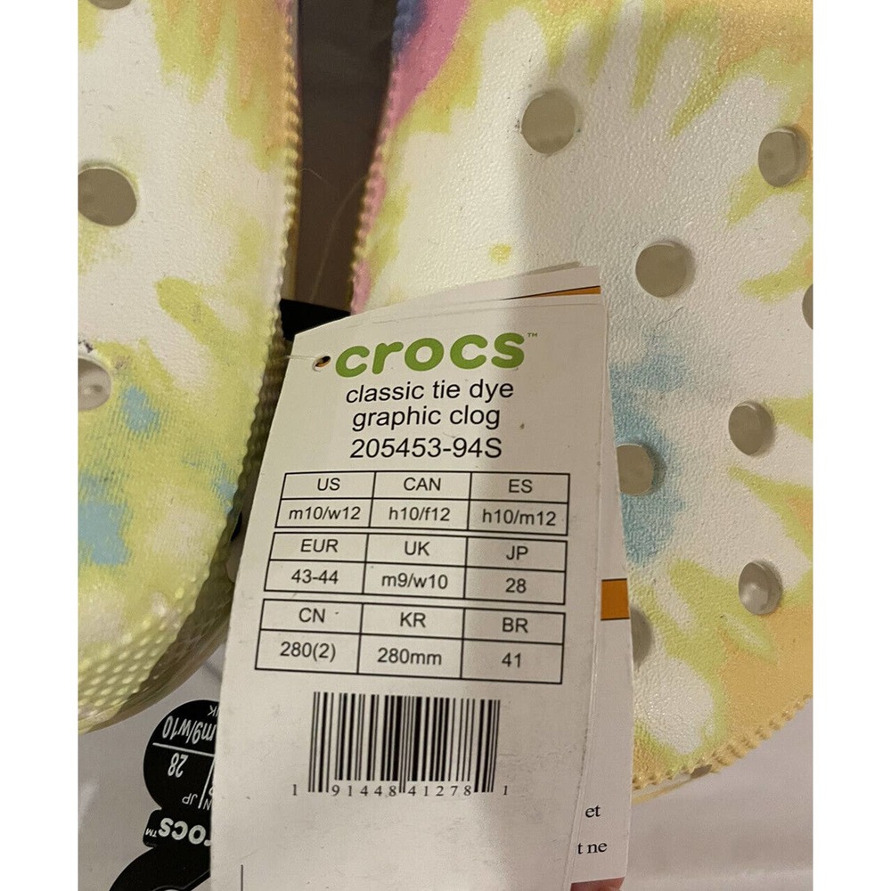 NWT CROCS Classic Tie-Dye Graphic Clogs Size Mens 10 Womens 12 Multicolor New - Picture 9 of 11